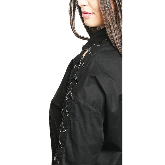 Gothic Steampunk Lace Up Sleeve Blouse Shirt Top - Picture 7 of 8